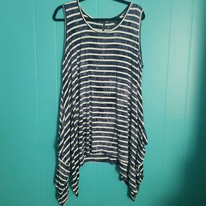 Blue and white striped handkerchief hem tank top